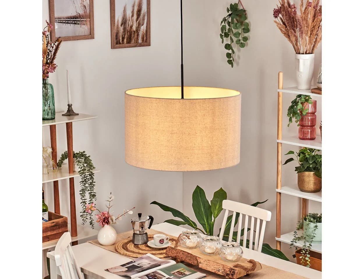 hofstein Hängeleuchte Modern Beige Weiß Metall Stoff - Bild 2