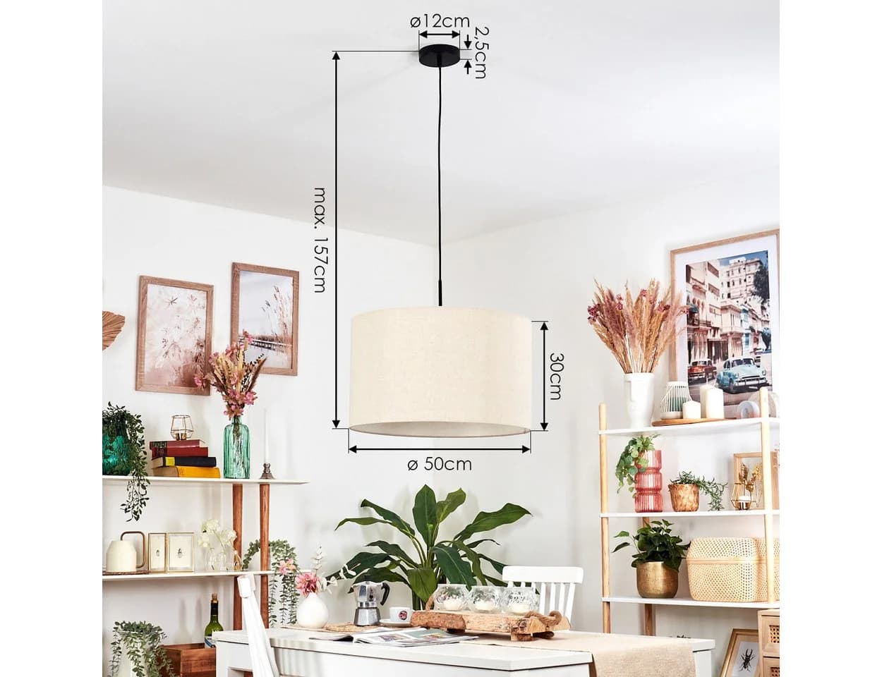 hofstein Hängeleuchte Modern Beige Weiß Metall Stoff - Bild 4