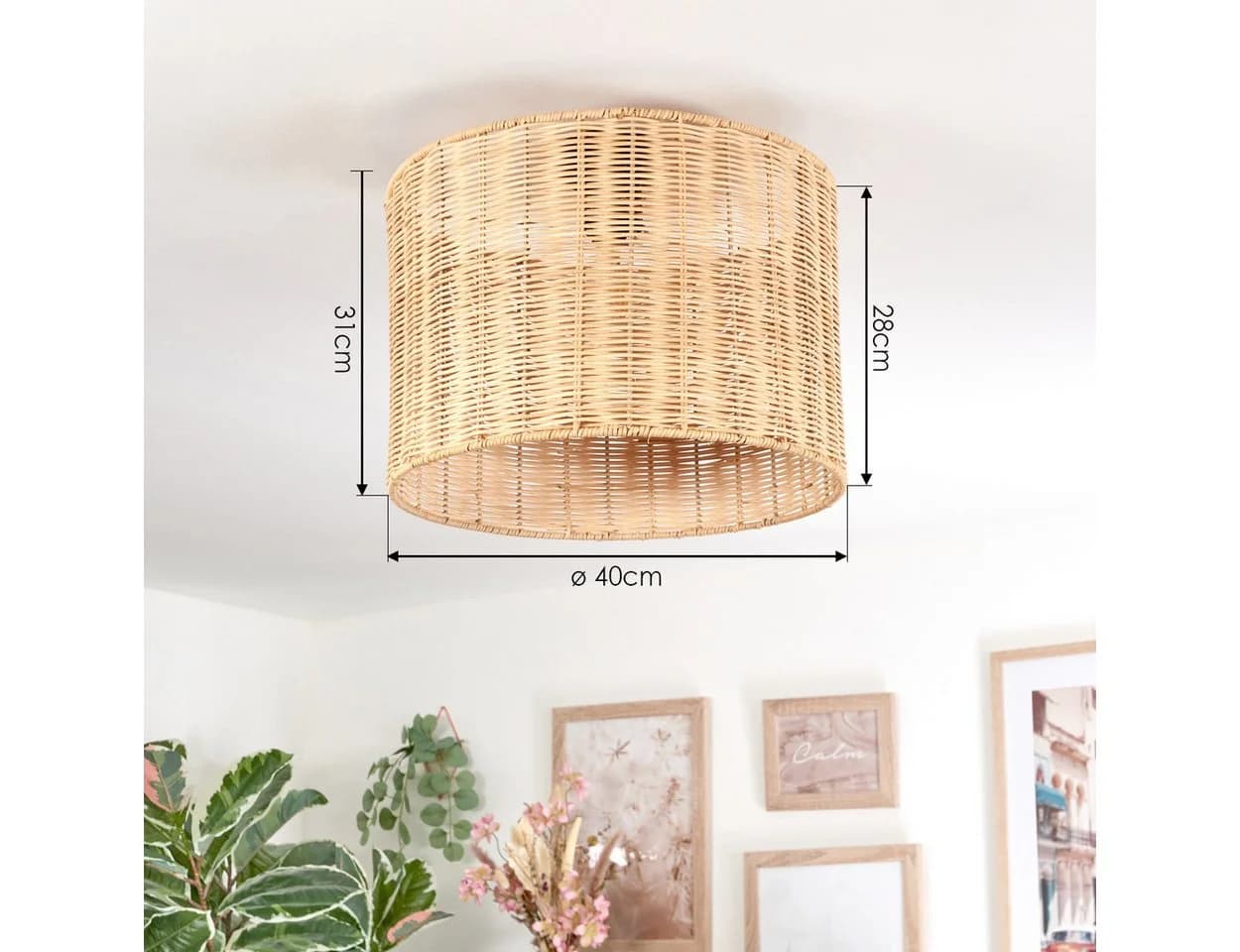 hofstein Deckenleuchte Boho Metall Rattan Schwarz Naturfarben E27 - Bild 4
