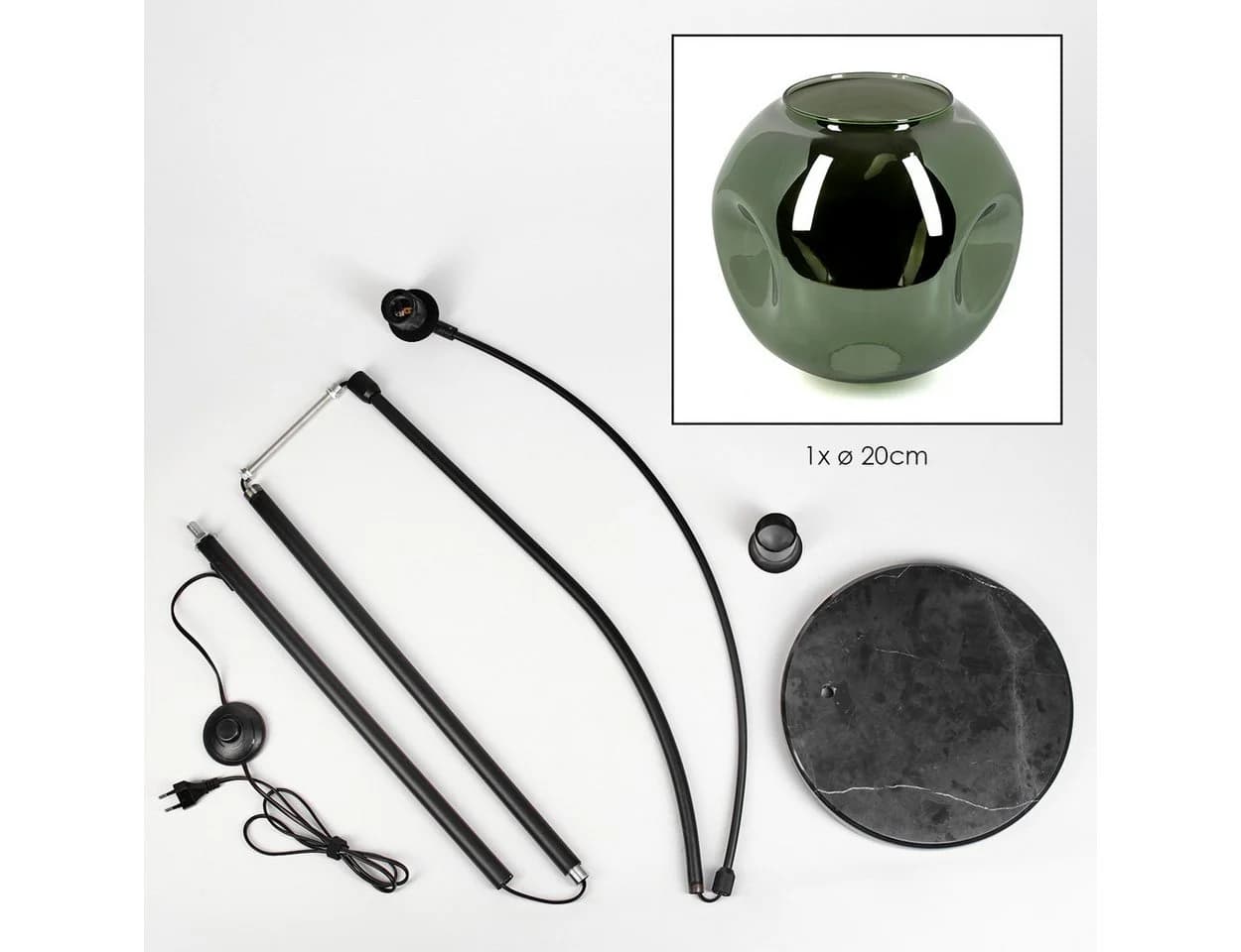 hofstein Bogenlampe Stehlampe Schwarz/Grün Marmorfuß E27 - Bild 5