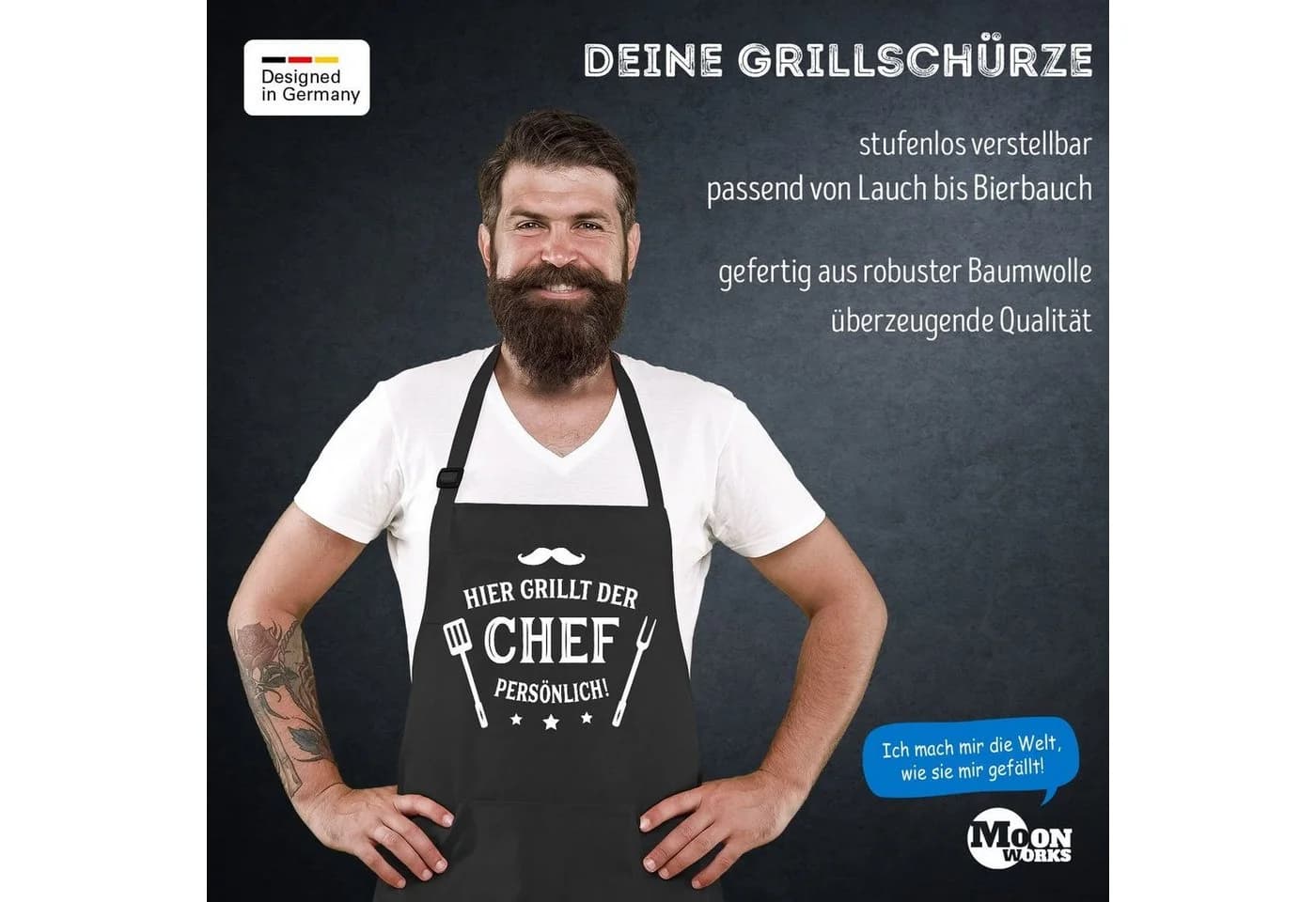 MoonWorks Grillschürze mit Spruch Hier grillt der Chef persönlich - Bild 4