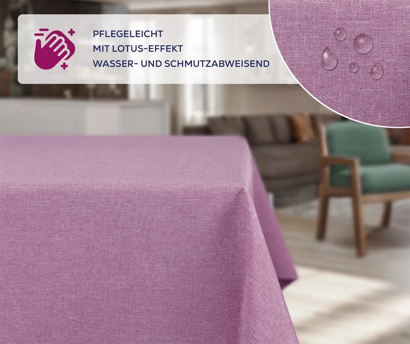 Beautex Tischdecke Fleckenabweisend Leinenoptik Hell-Lila