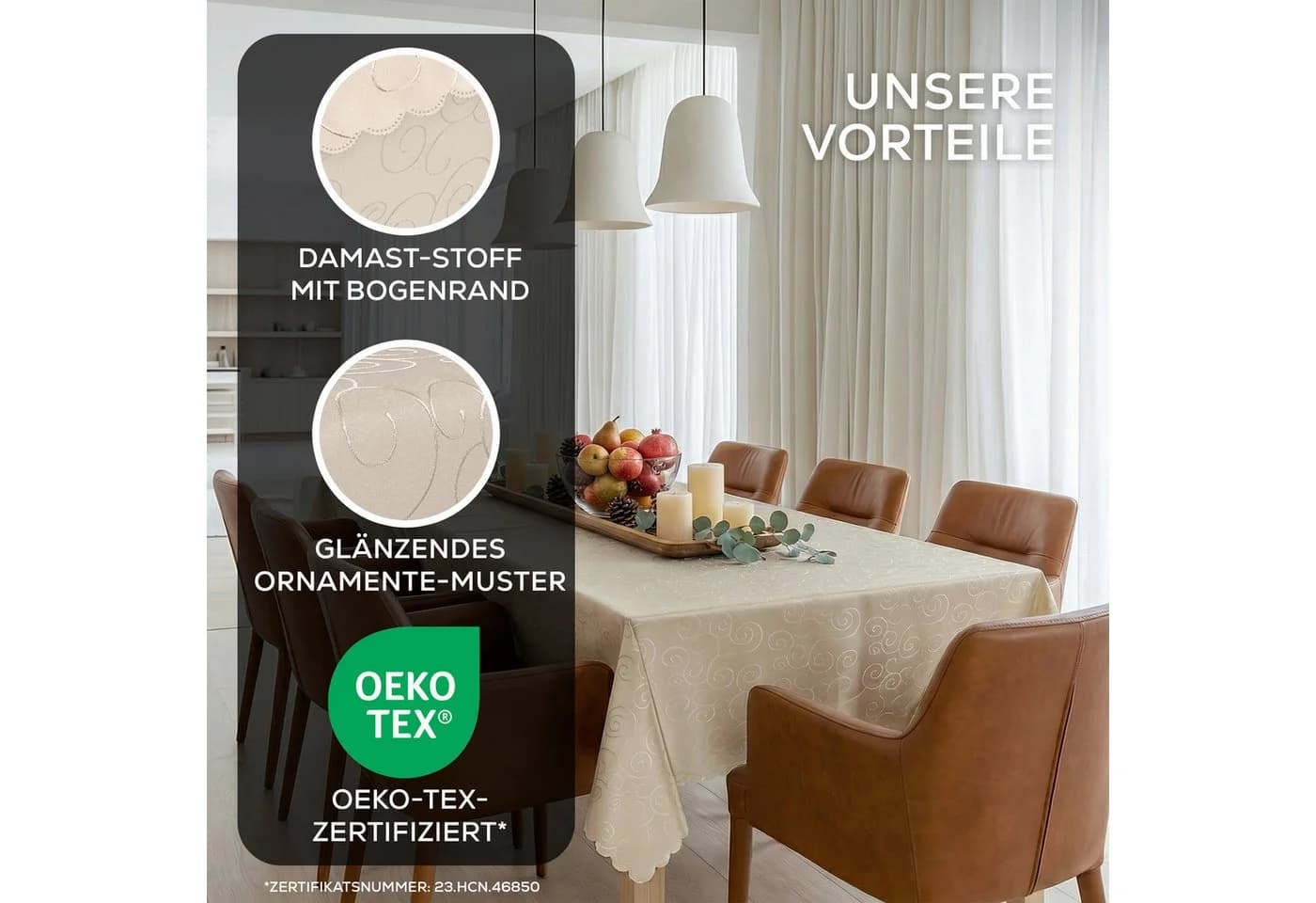 Beautex Tischdecke Damast Ornamente Bügelfrei Fleckenabweisend
