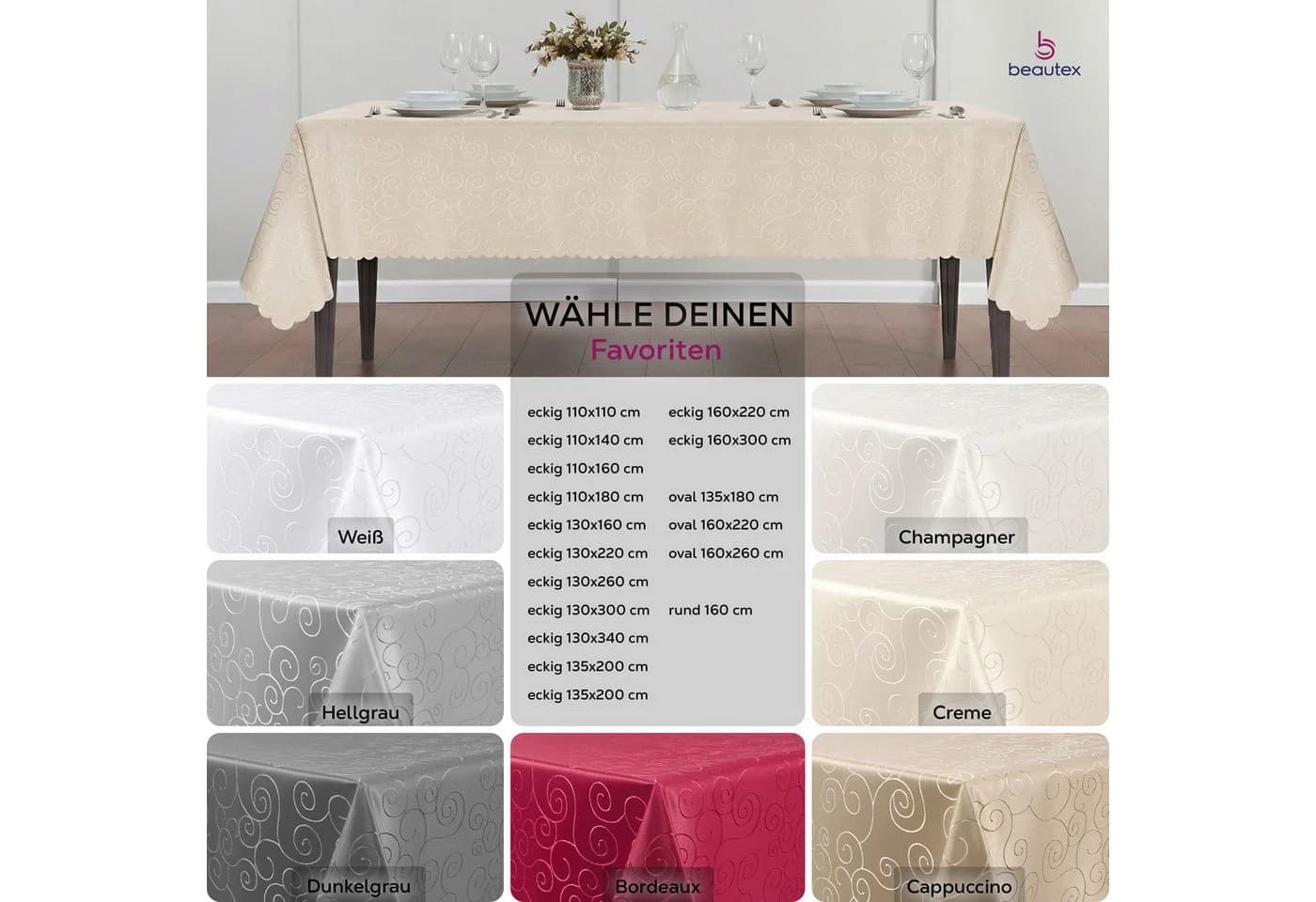 Beautex Tischdecke Damast Ornamente Bügelfrei Fleckenabweisend - Bild 5