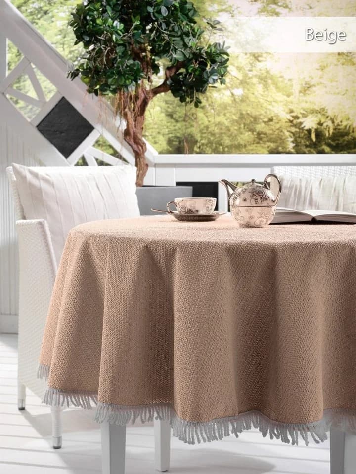 Beautex Tischdecke Garten Balkon Terrasse Camping Wetterfest Uni Weiß Beige