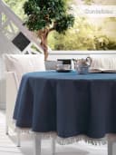 Beautex Tischdecke Garten Dunkelblau Wetterfest mit Fransen Bild 1