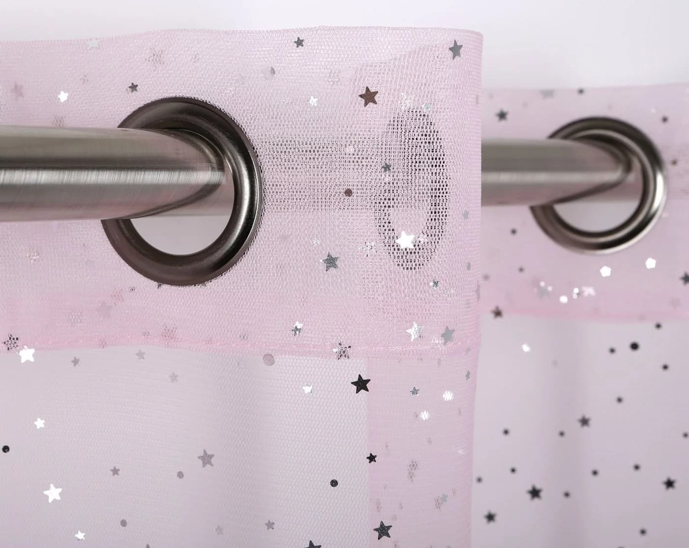 Beautex Ösenschal Gardine mit Glitzer Sternen Transparent Rose