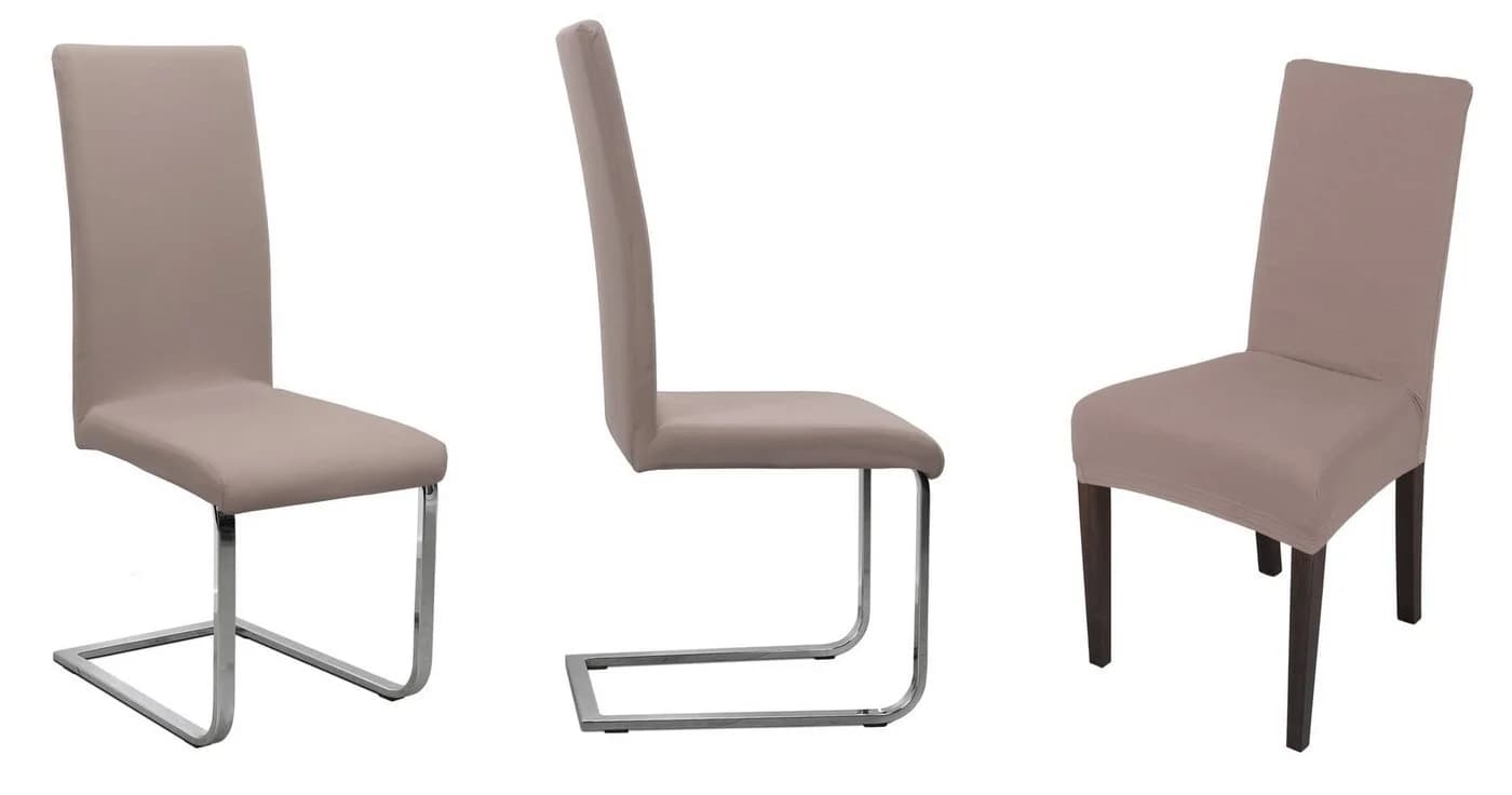 Beautex Stuhlhusse Jersey 4er Set Elastische Stretch Husse Baumwolle Taupe-Braun