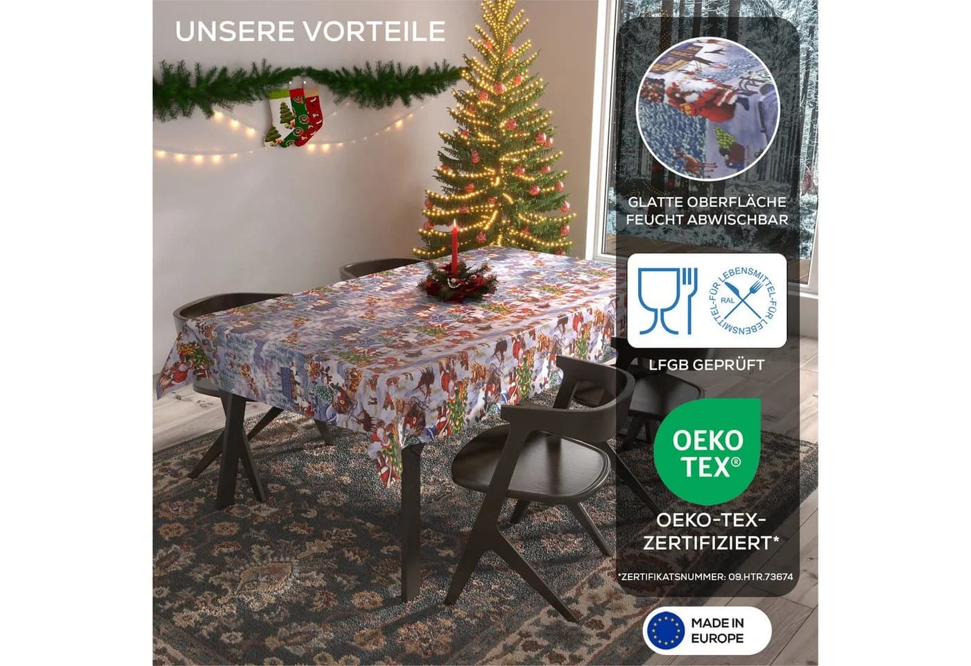 Beautex Wachstuchtischdecke Weihnachten Bunt Abwischbar