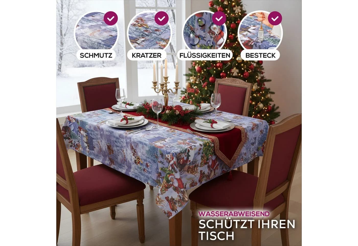 Beautex Wachstuchtischdecke Weihnachten Bunt Abwischbar - Bild 3