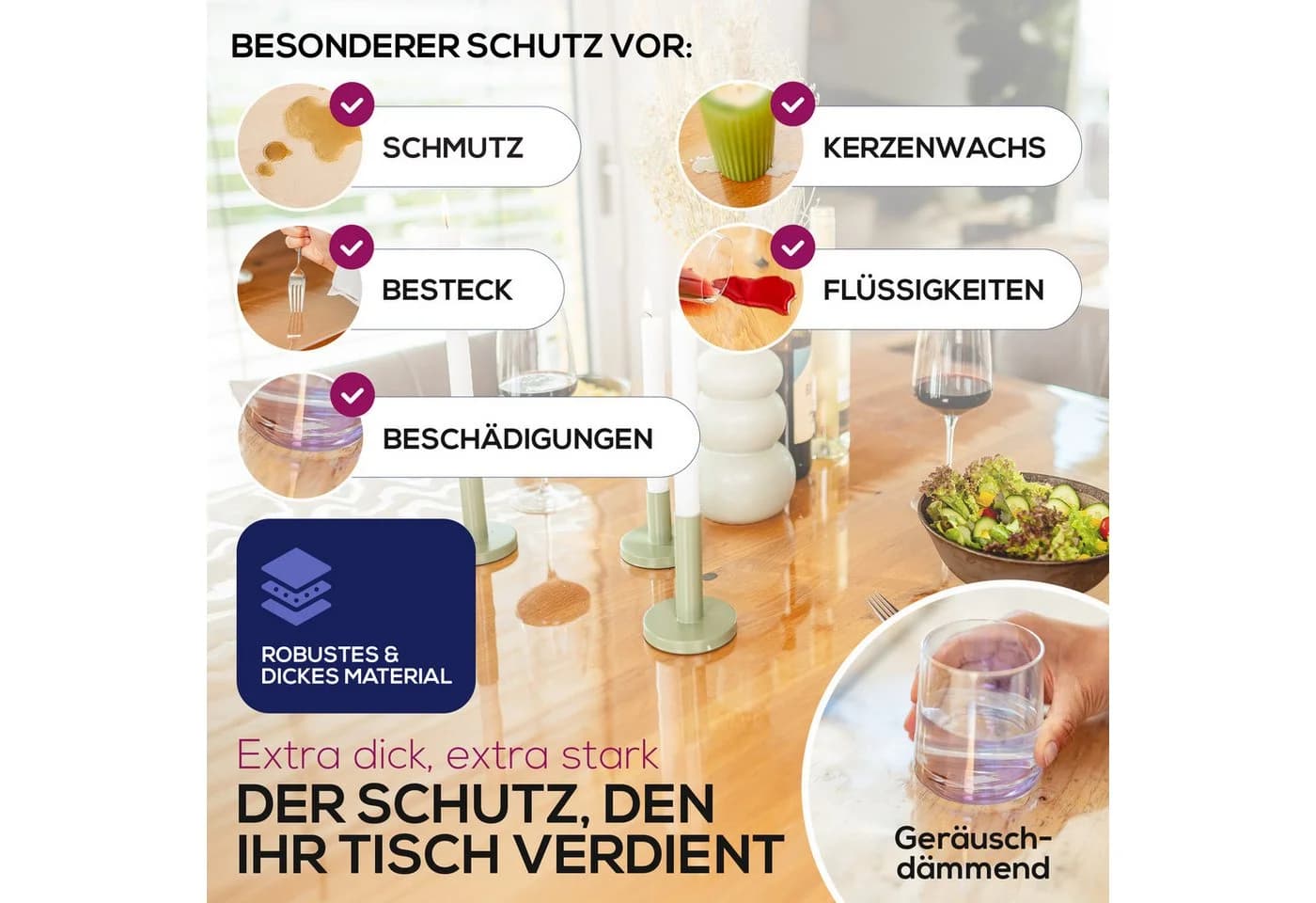 Beautex Tischdecke Glasklar Folie 2 mm + abgeschrägte Kante, transparente Tischdecke