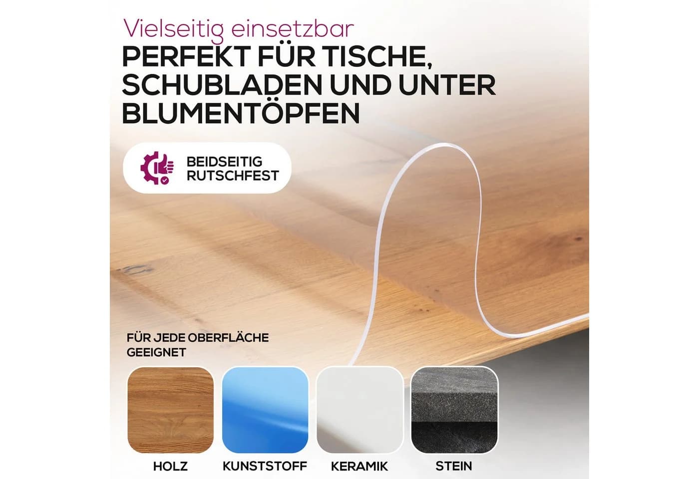 Beautex Tischdecke Glasklar Folie 2 mm + abgeschrägte Kante, transparente Tischdecke - Bild 5