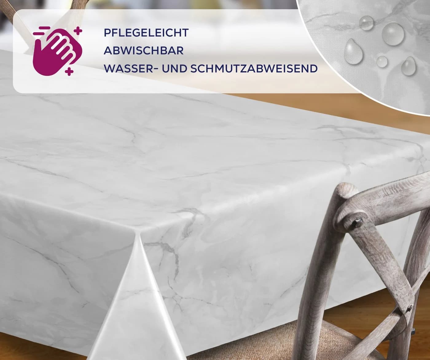 Beautex Wachstuch-Tischdecke Marmorstein Weiß abwischbar