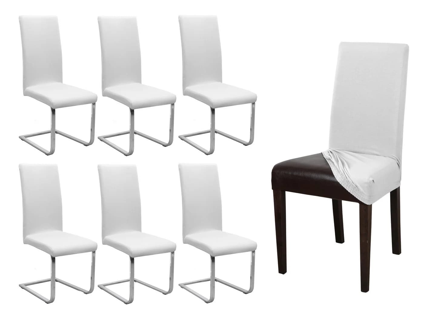 Beautex Stuhlhusse Jersey 6er Set Weiß Elastisch Baumwolle - Bild 2