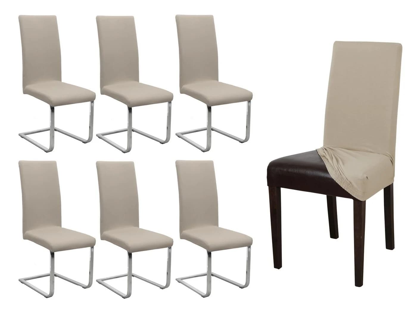 Beautex Stuhlhusse Jersey 6er Set Beige Baumwolle Stretch - Bild 2