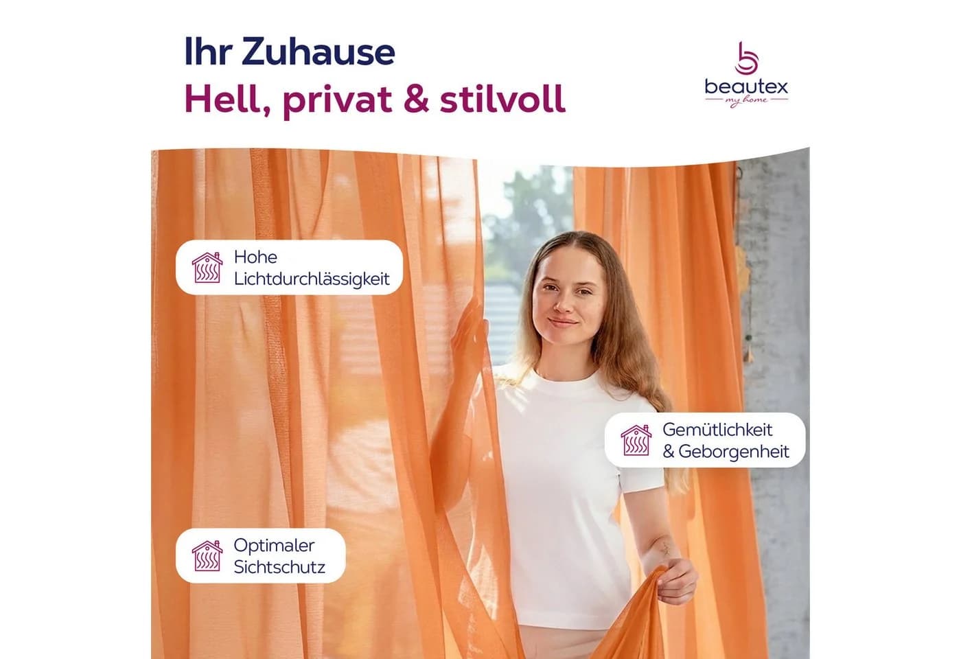 Beautex Gardine Transparent Dolly mit Ösen-Aufhängung (2 St)