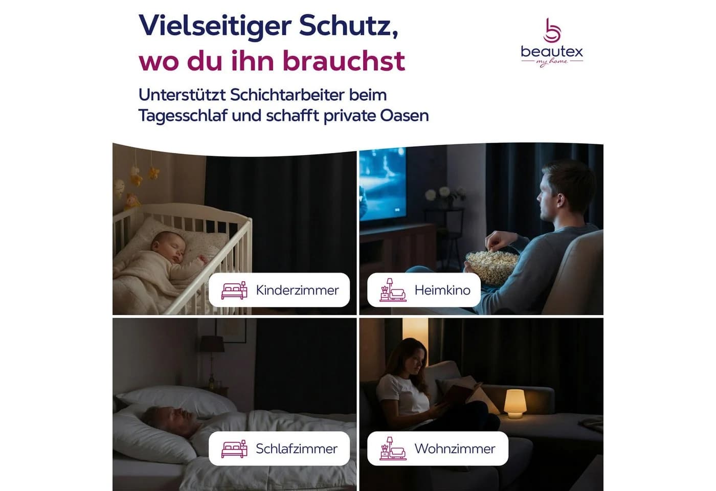Beautex Verdunkelungsvorhang Schwarz Kräuselband blickdicht - Bild 4