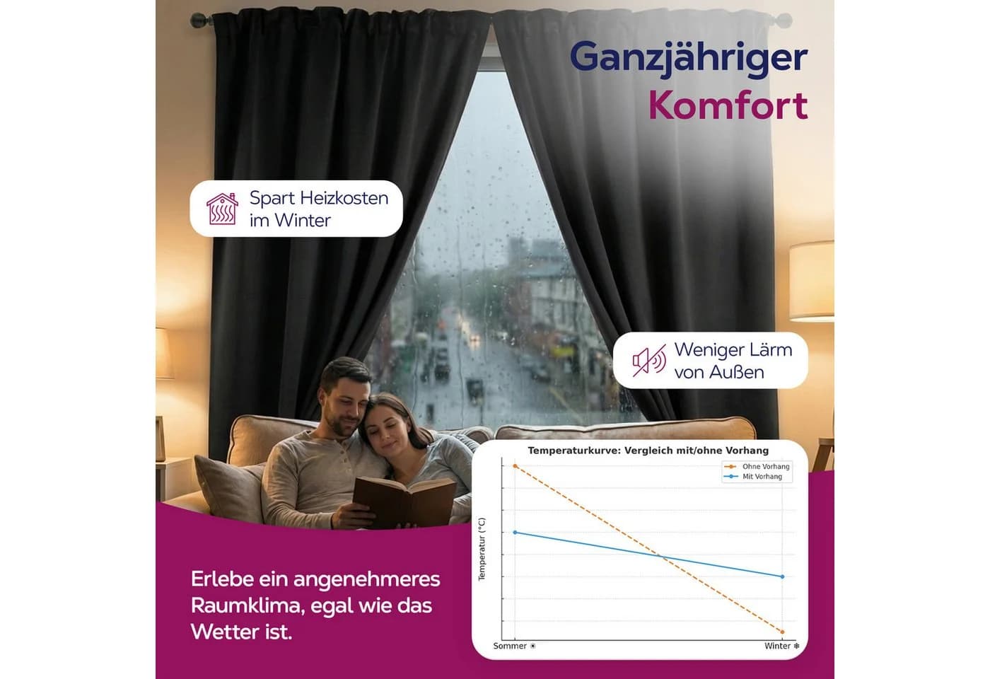 Beautex Verdunkelungsvorhang Schwarz Kräuselband blickdicht - Bild 5