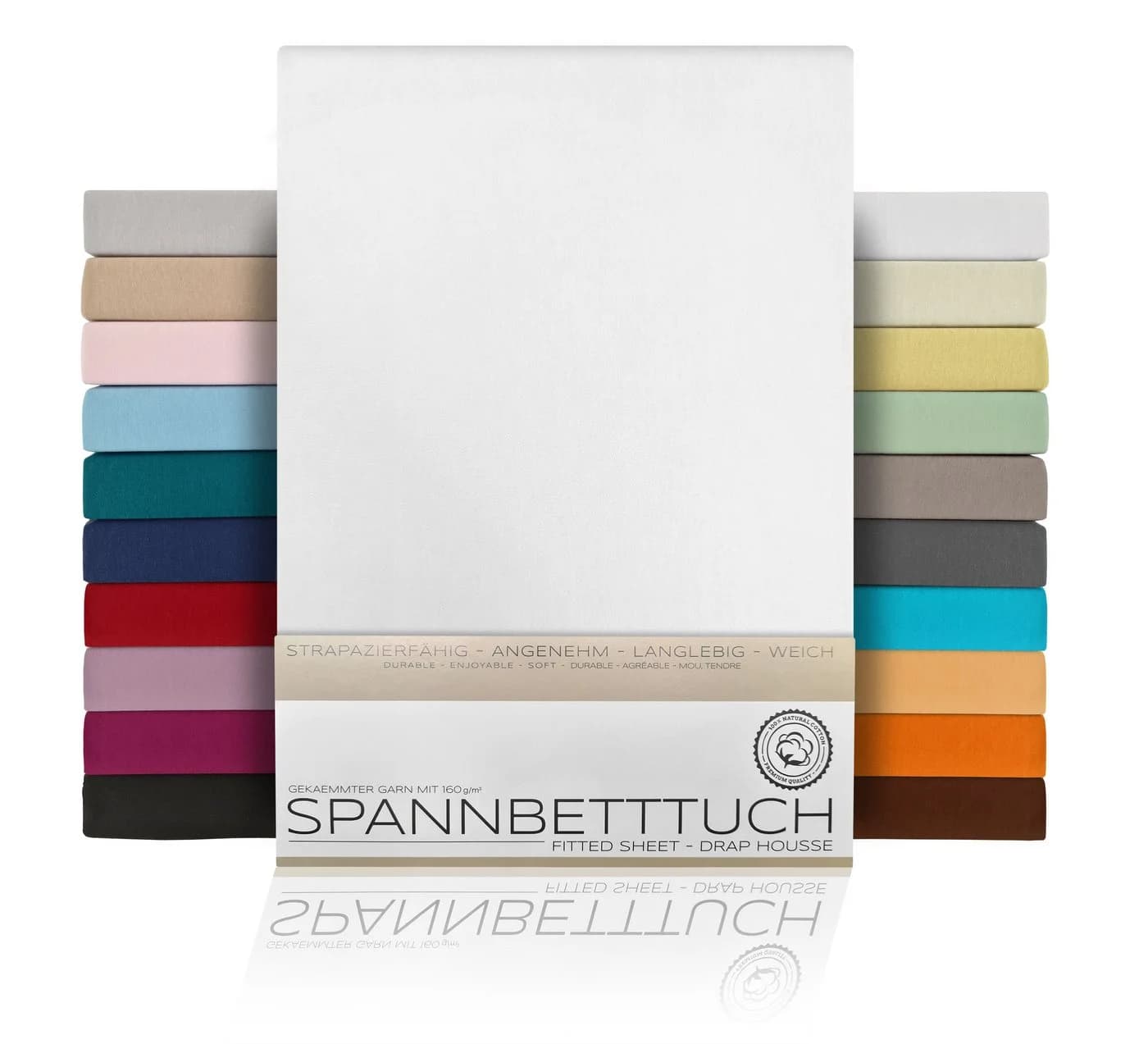 Beautex Spannbettlaken Jersey 160g/m² Baumwolle Weiß Rundumgummi - Bild 2