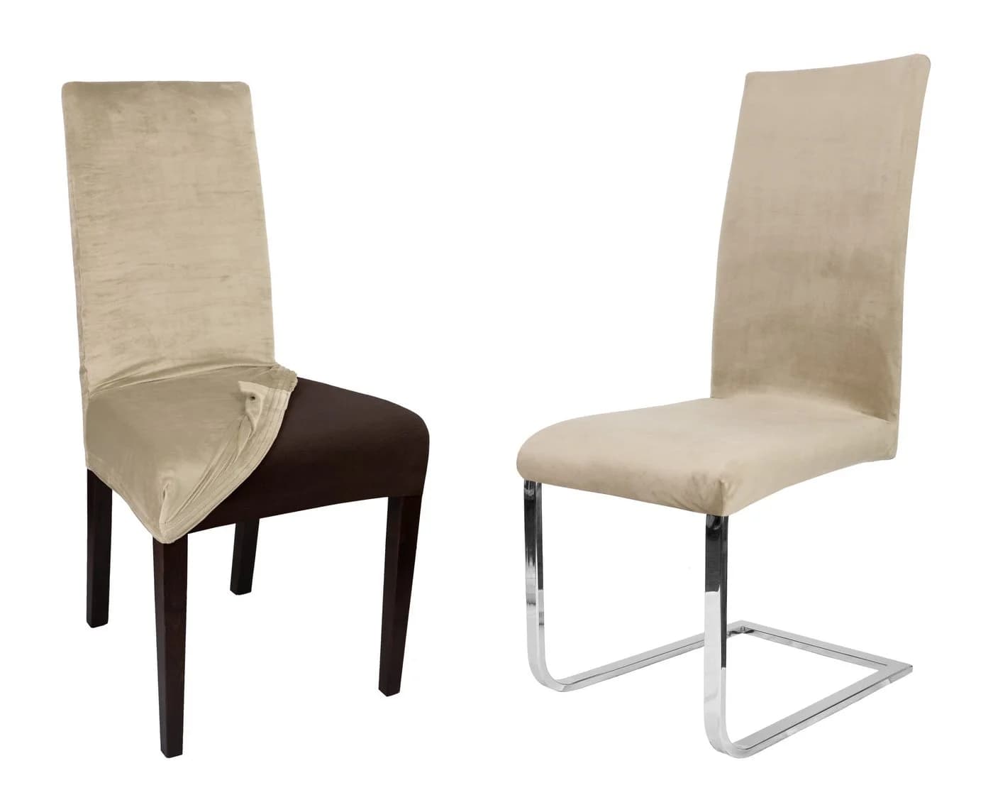 Beautex Stuhlhusse Lea Samt Mikrofaser Stretch Husse Beige - Bild 2