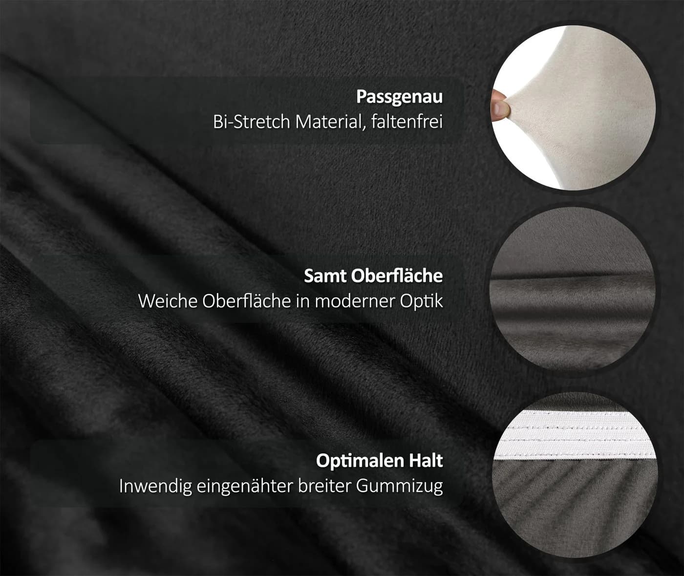 Beautex Stuhlhusse 2er Set LEA Schwarz Samt Mikrofaser Stretch - Bild 3