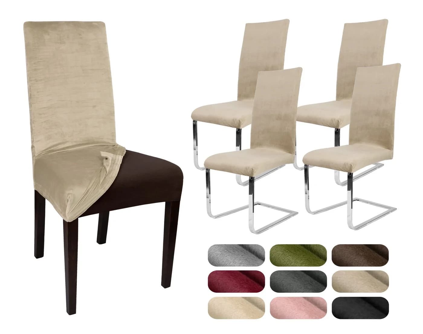 Beautex Stuhlhusse 4er Set LEA Beige Elastische Samt Mikrofaser - Bild 2