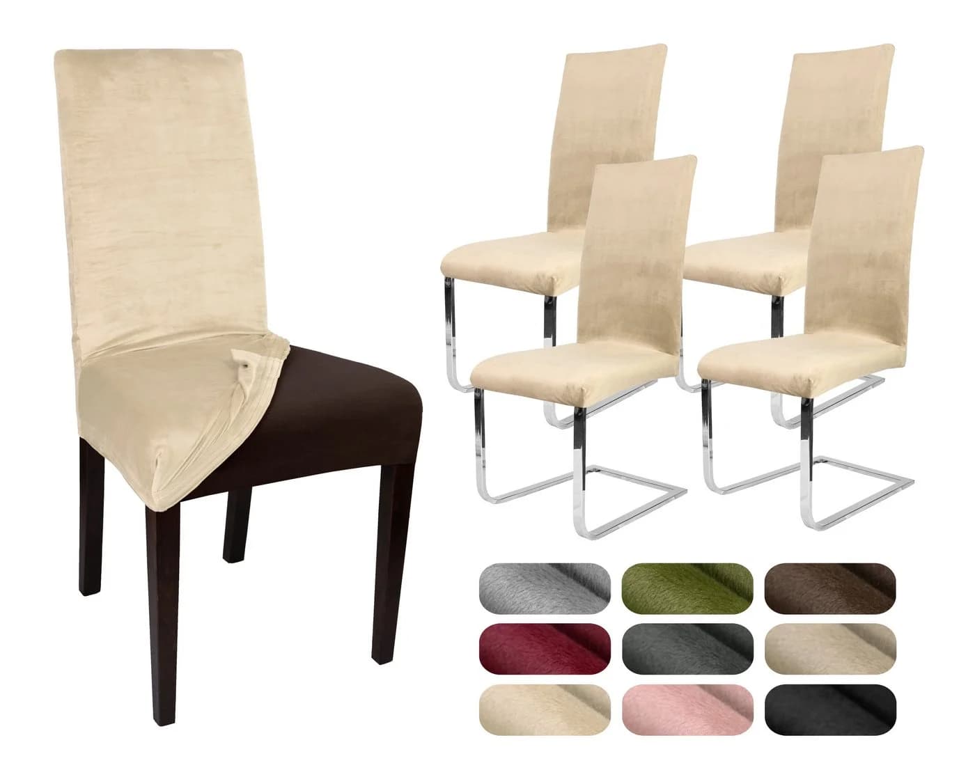 Beautex Stuhlhusse 4er Set LEA Beige Samt Mikrofaser Stretch - Bild 2