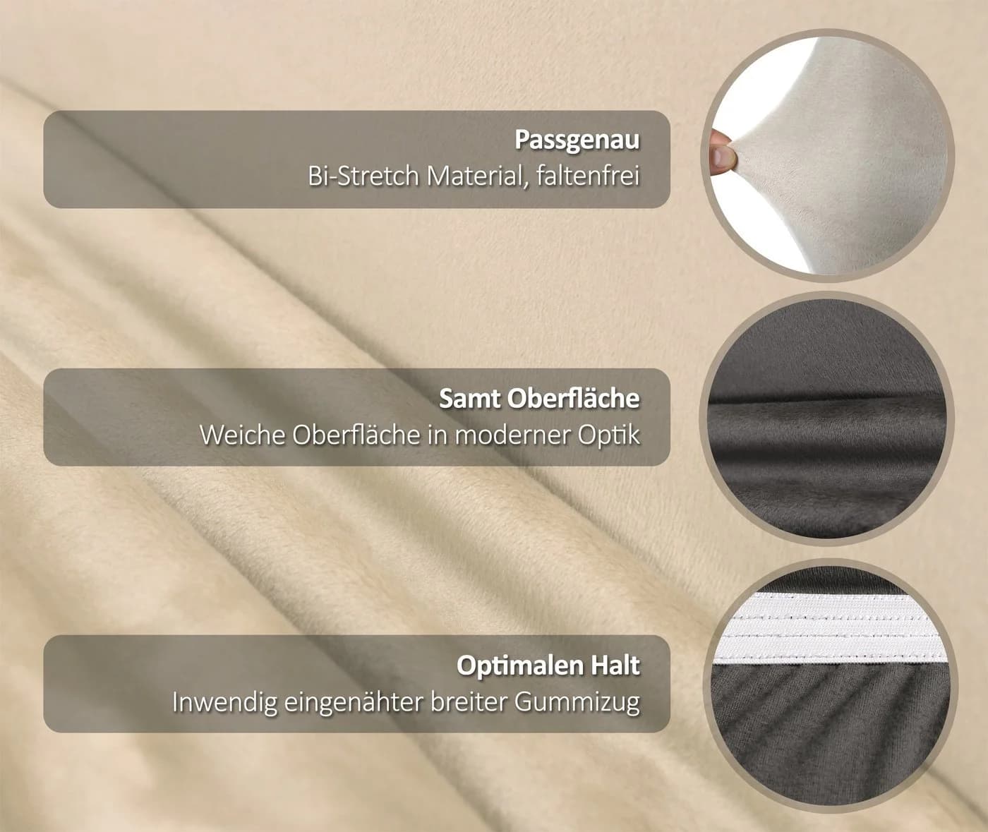 Beautex Stuhlhusse 4er Set LEA Beige Samt Mikrofaser Stretch - Bild 4