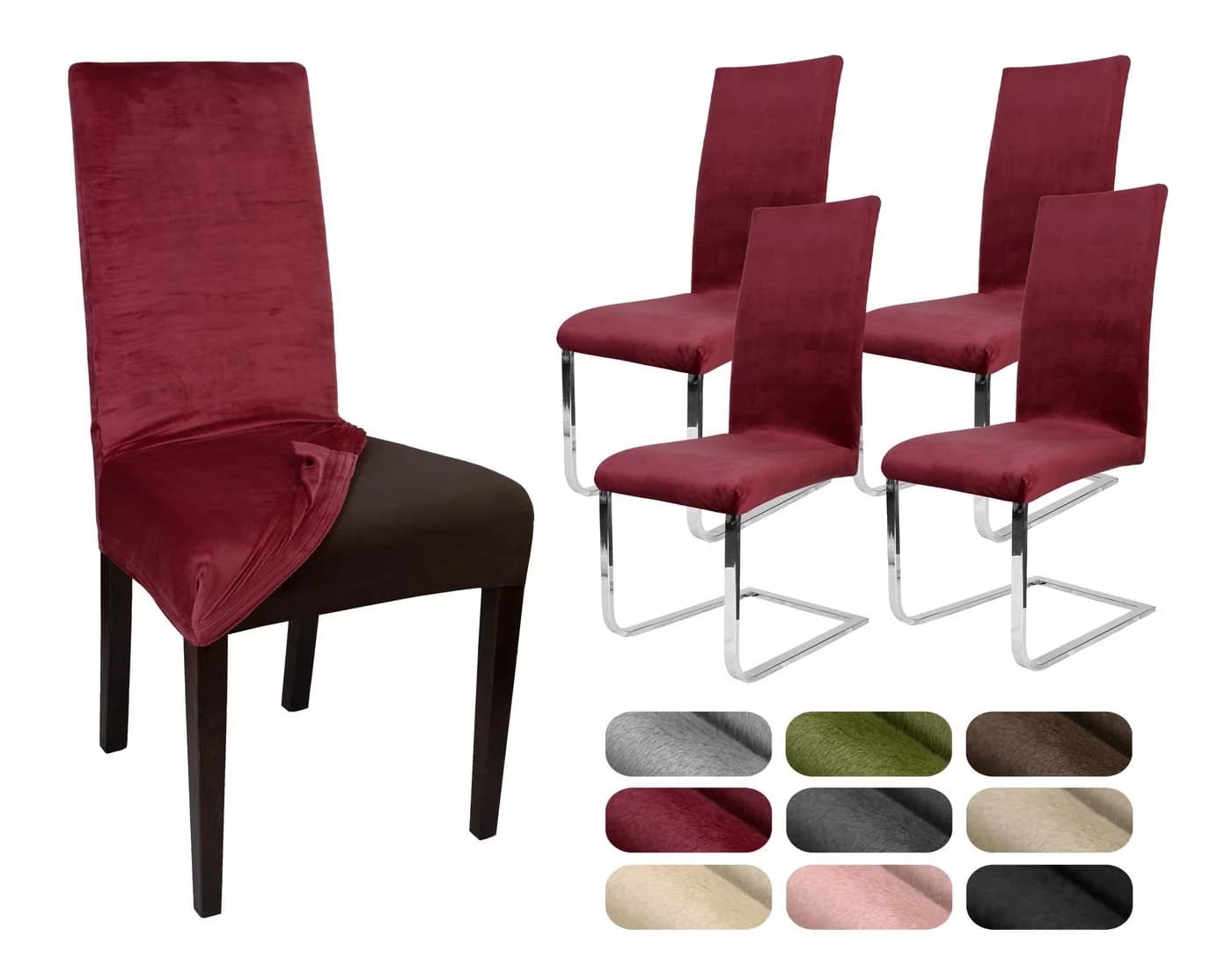 Beautex Stuhlhusse 4er Set LEA Rot Elastische Uni Stretch-Husse Samt Mikrofaser - Bild 2