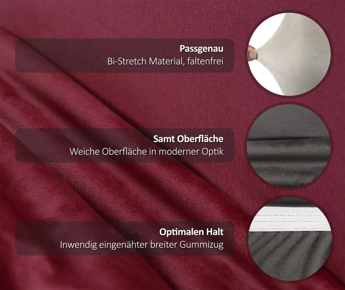 Beautex Stuhlhusse 4er Set LEA Rot Elastische Uni Stretch-Husse Samt Mikrofaser - Bild 4