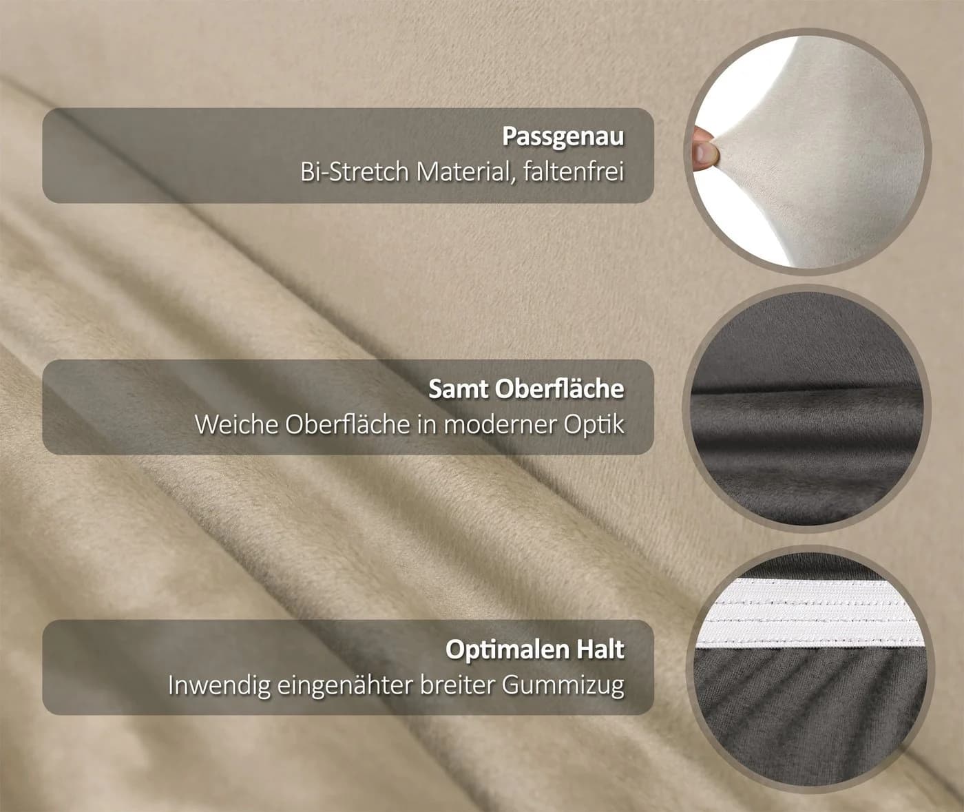 Beautex Stuhlhusse Samt Stretch 6er Set LEA Beige