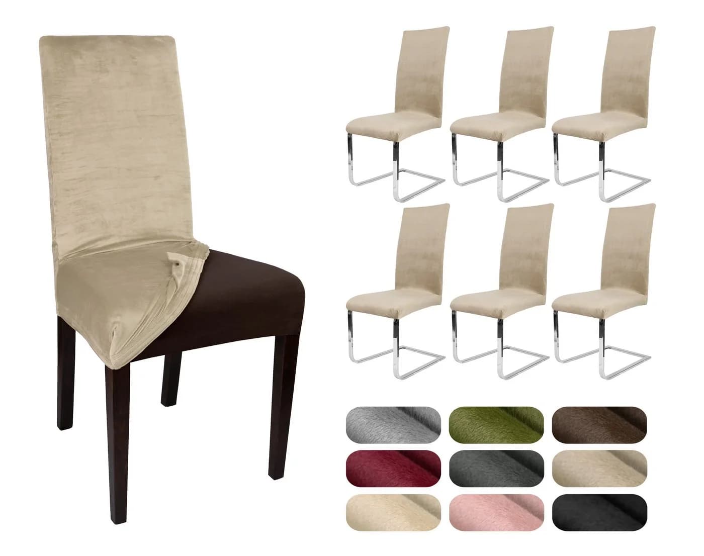 Beautex Stuhlhusse Samt Stretch 6er Set LEA Beige - Bild 2