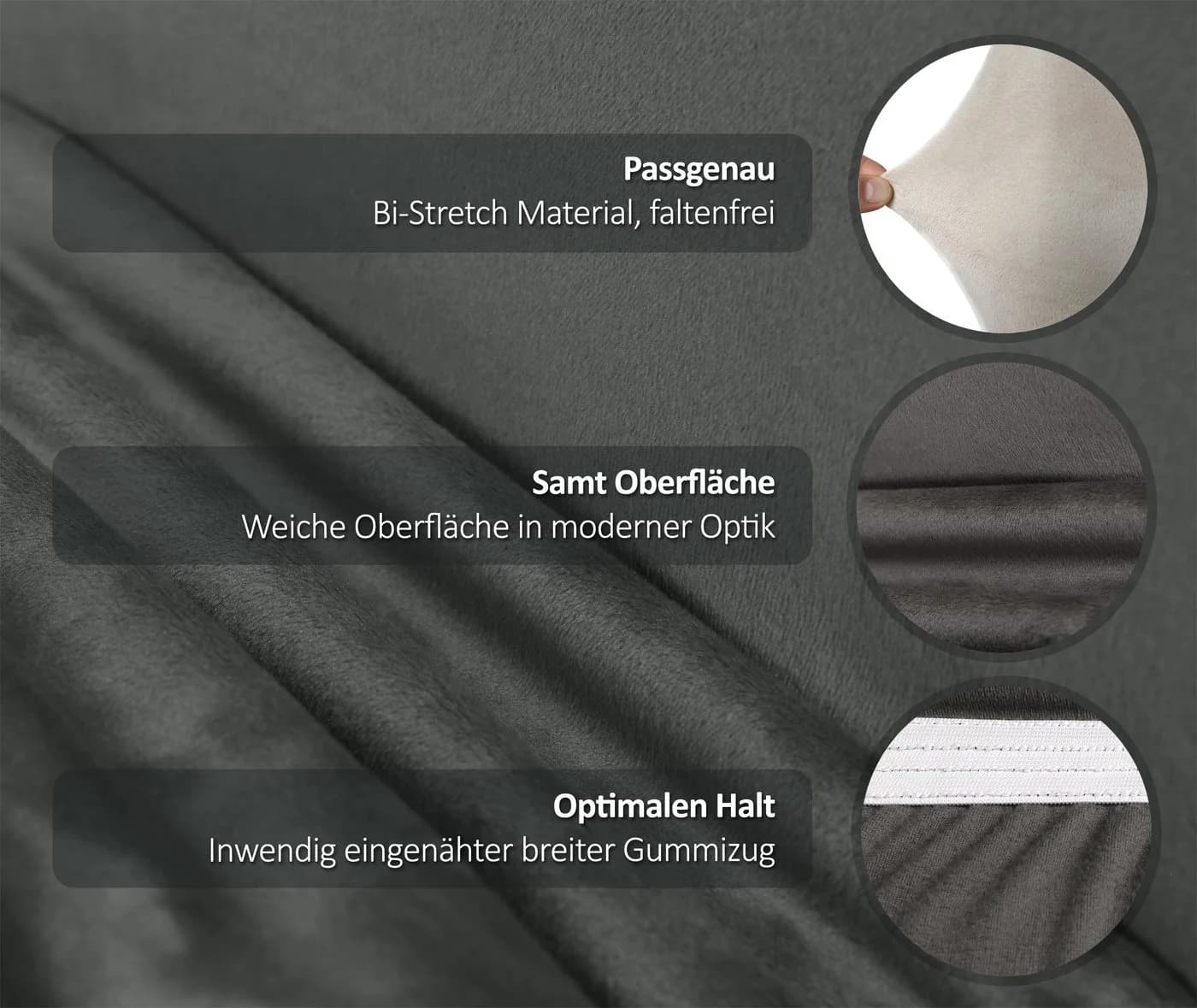 Beautex Stuhlhusse 6er Set LEA Grau Elastische Uni Stretch-Husse Samt Mikrofaser