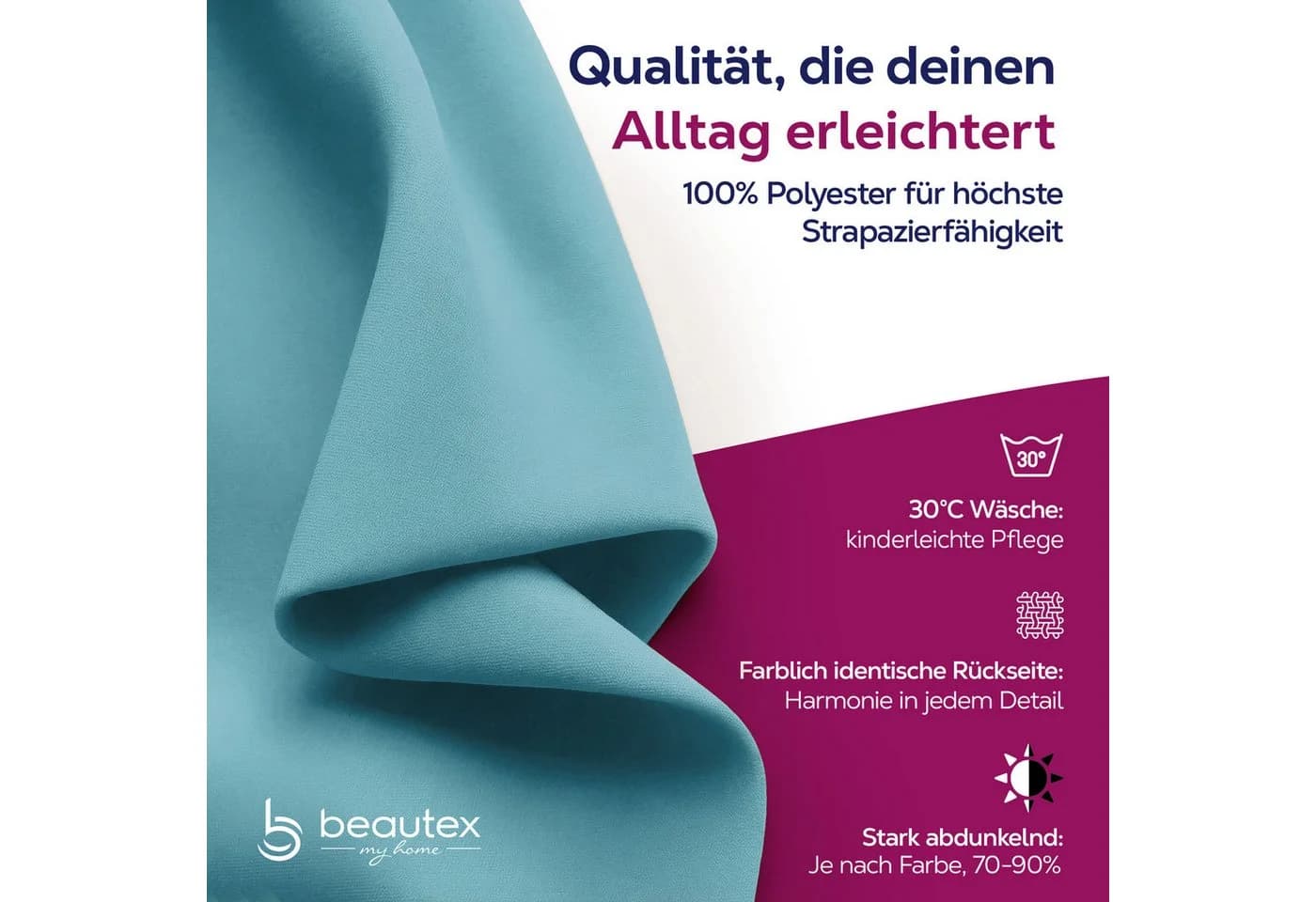 Beautex Verdunkelungsvorhang Kräuselband Blickdicht Abdunkelnd Blau