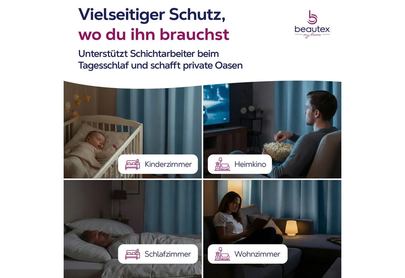 Beautex Verdunkelungsvorhang Kräuselband Blickdicht Abdunkelnd Blau - Bild 4
