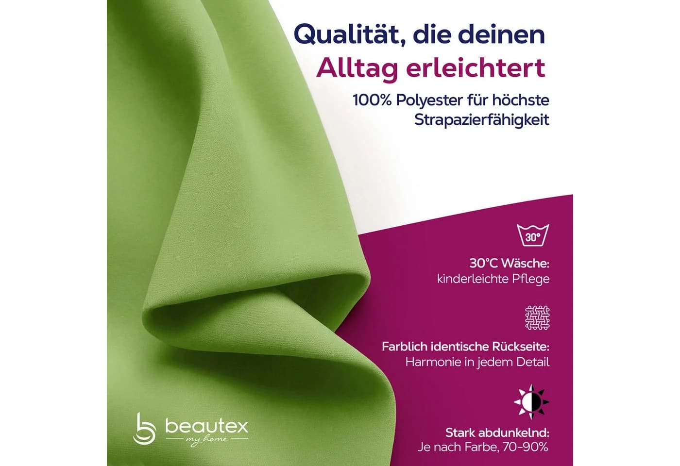 Beautex Verdunkelungsvorhang Kräuselband Grün blickdicht