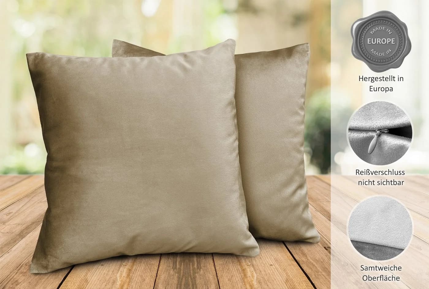 Beautex Kissenhüllen Samt 2er Set Braun Premium Kissenbezug