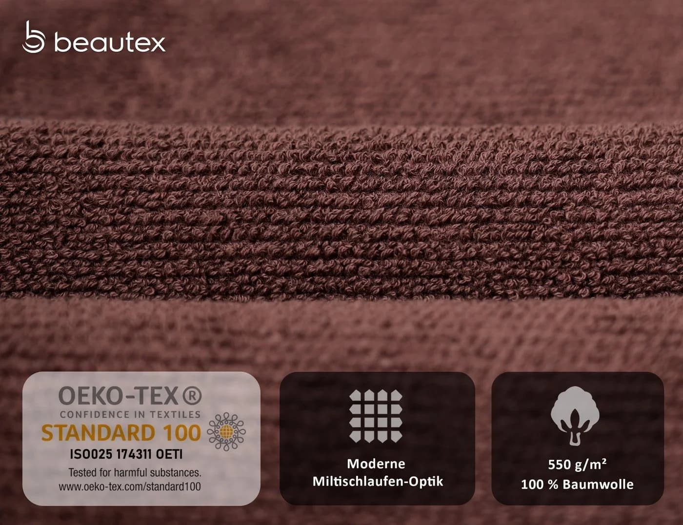 Beautex Handtuch Set Premium Frottier 550g/m² Dunkelbraun - Bild 4