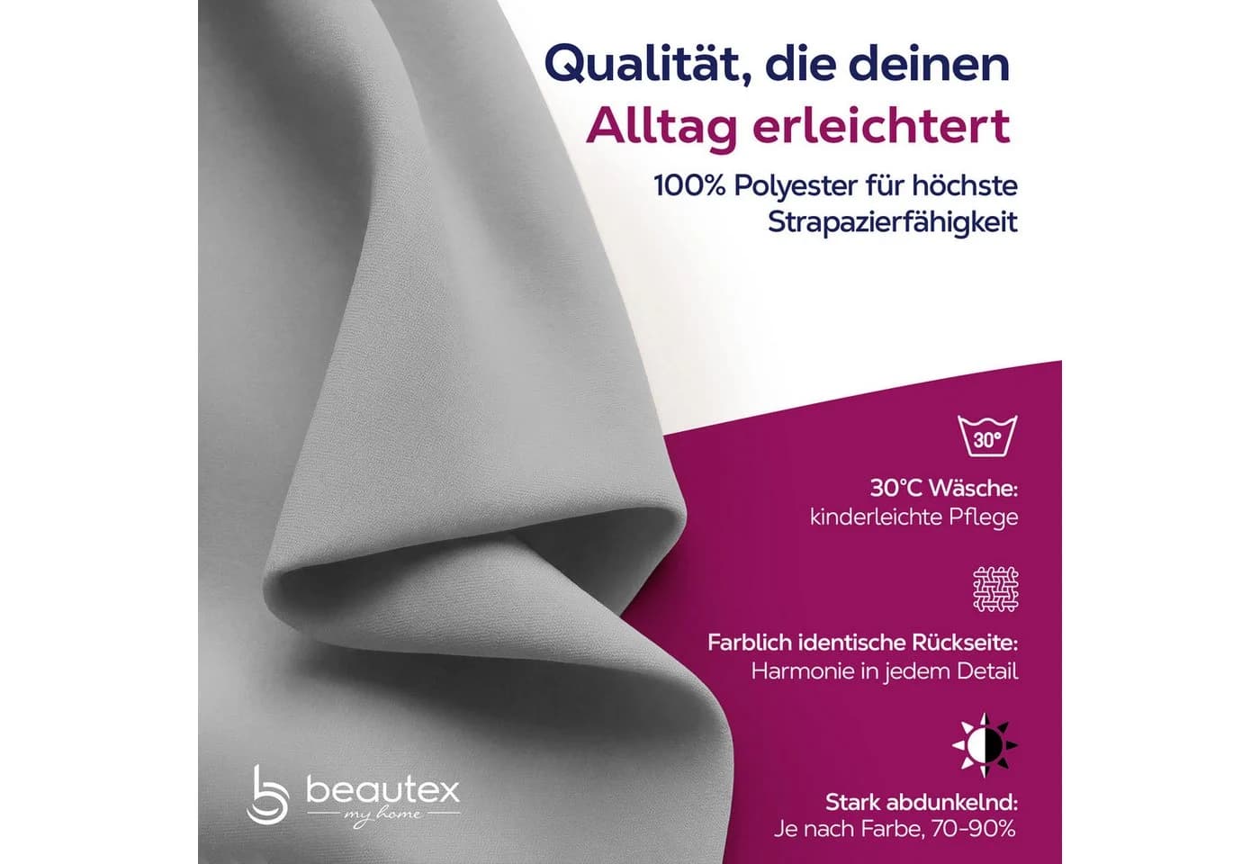Beautex Verdunkelungsvorhang 2er Set Grau Kräuselband