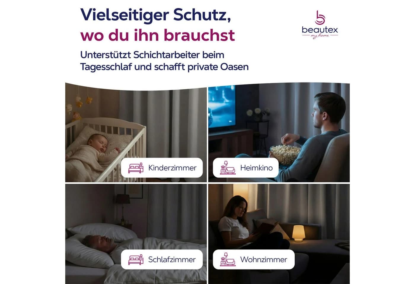 Beautex Verdunkelungsvorhang 2er Set Grau Kräuselband - Bild 4
