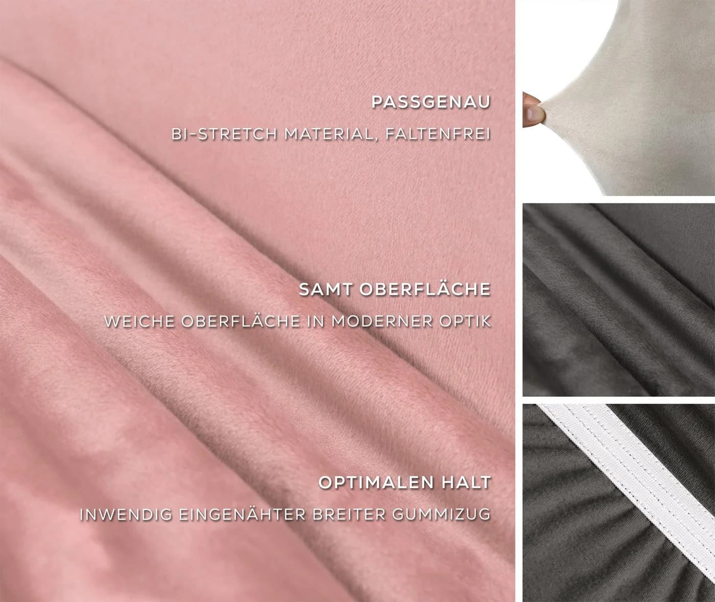 Beautex Stuhlhusse Eva Lang Rosa Samt Mikrofaser Stretch - Bild 3