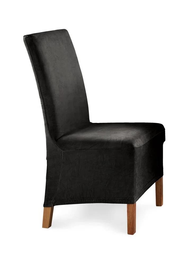 Beautex Stuhlhusse EVA Lang Schwarz Elastische Uni Stretch-Husse Samt Mikrofaser - Bild 2