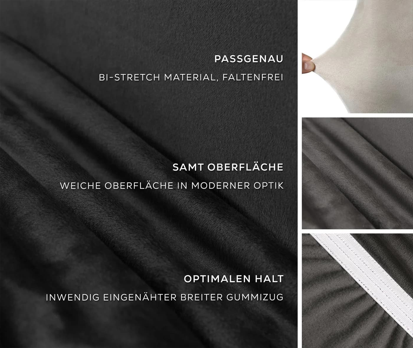 Beautex Stuhlhusse EVA Lang Schwarz Elastische Uni Stretch-Husse Samt Mikrofaser - Bild 3