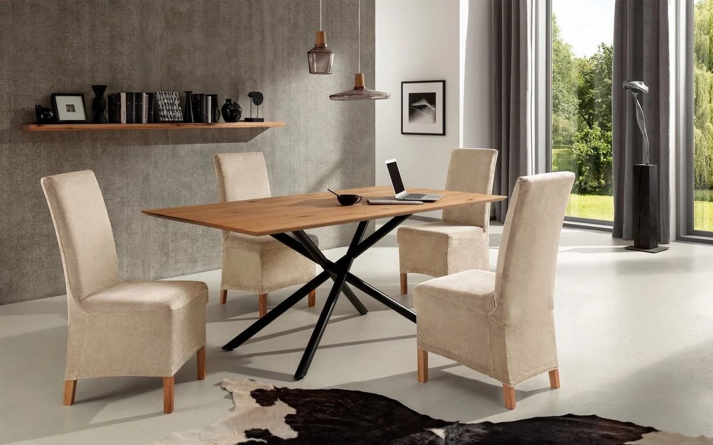 Beautex Stuhlhusse Eva Lang Elastisch Uni Creme Samt Mikrofaser