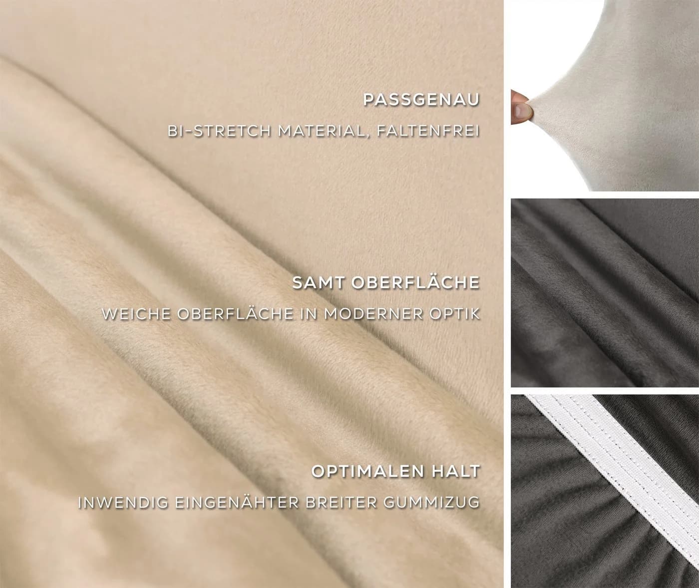 Beautex Stuhlhusse Eva Lang Elastisch Uni Creme Samt Mikrofaser - Bild 3