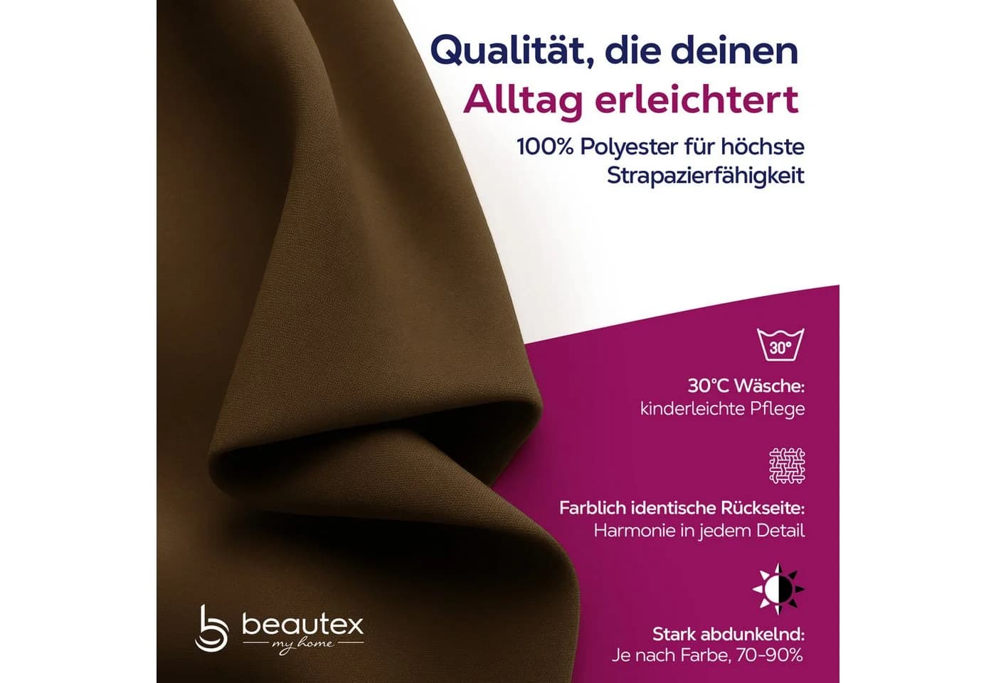 Beautex Verdunkelungsvorhang Ösen blickdicht Dunkelbraun - Bild 3