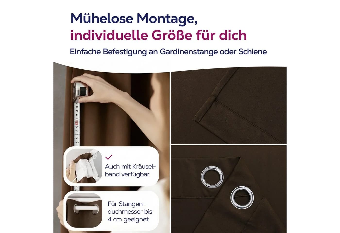Beautex Verdunkelungsvorhang Ösen blickdicht Dunkelbraun - Bild 5