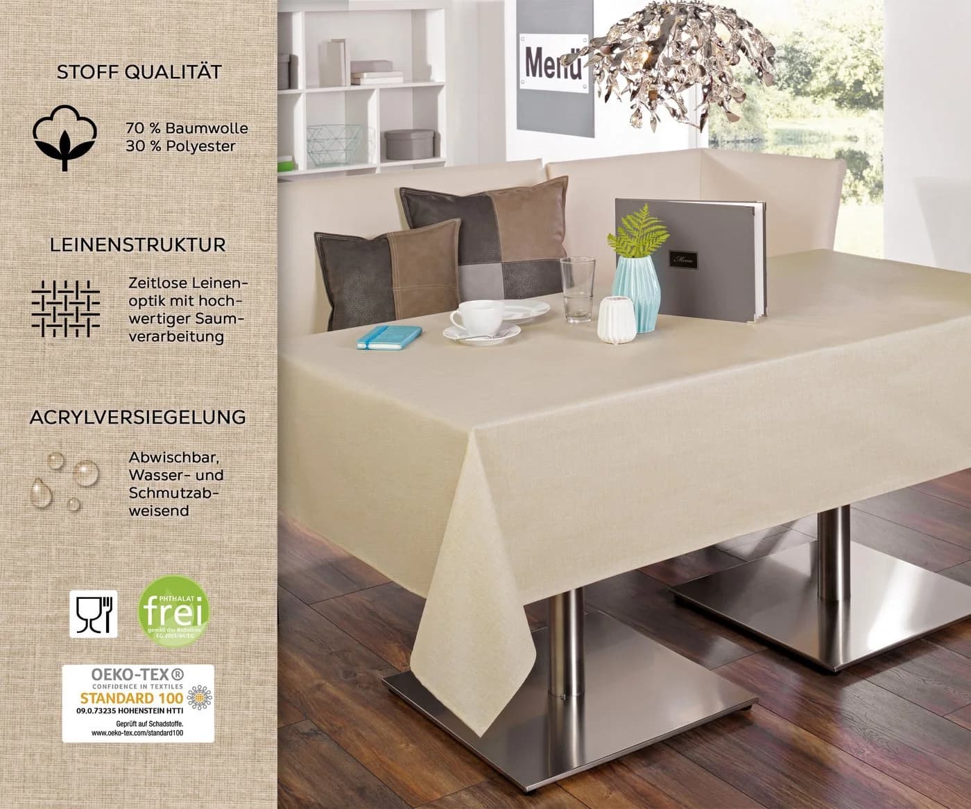 Beautex Tischdecke Tischläufer Leinen Struktur Beige Abwischbar - Bild 3