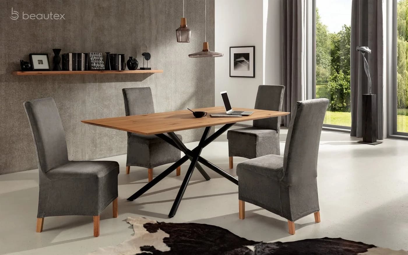 Beautex Stuhlhusse Eva Lang Grau Samt Stretch