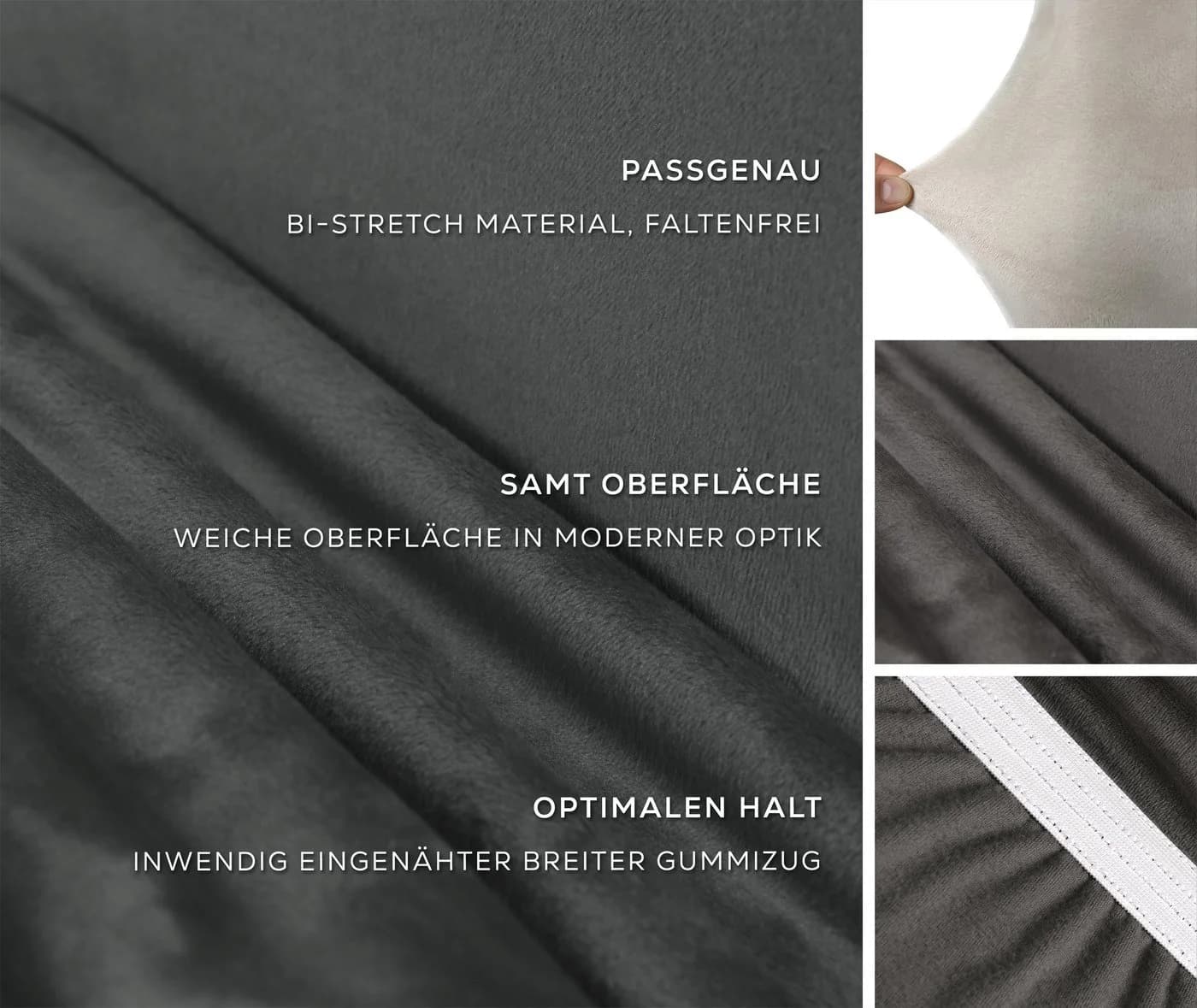 Beautex Stuhlhusse Eva Lang Grau Samt Stretch - Bild 3